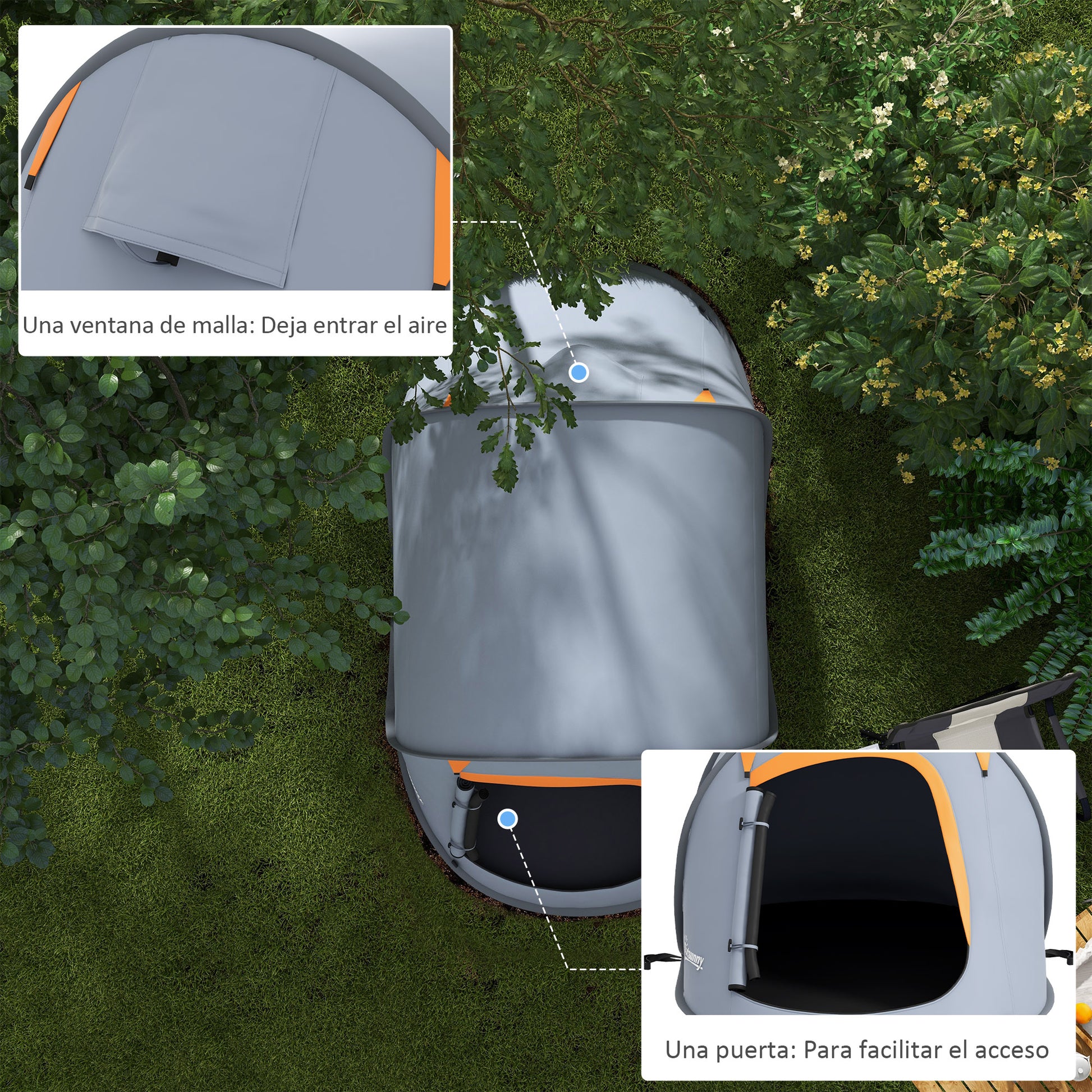 Pop-Up Tent for 2-3 People Camping Tent Portable Foldable Waterproof with Window Door and Carrying Bag for Fishing Hiking 245x148x105 cm Gray