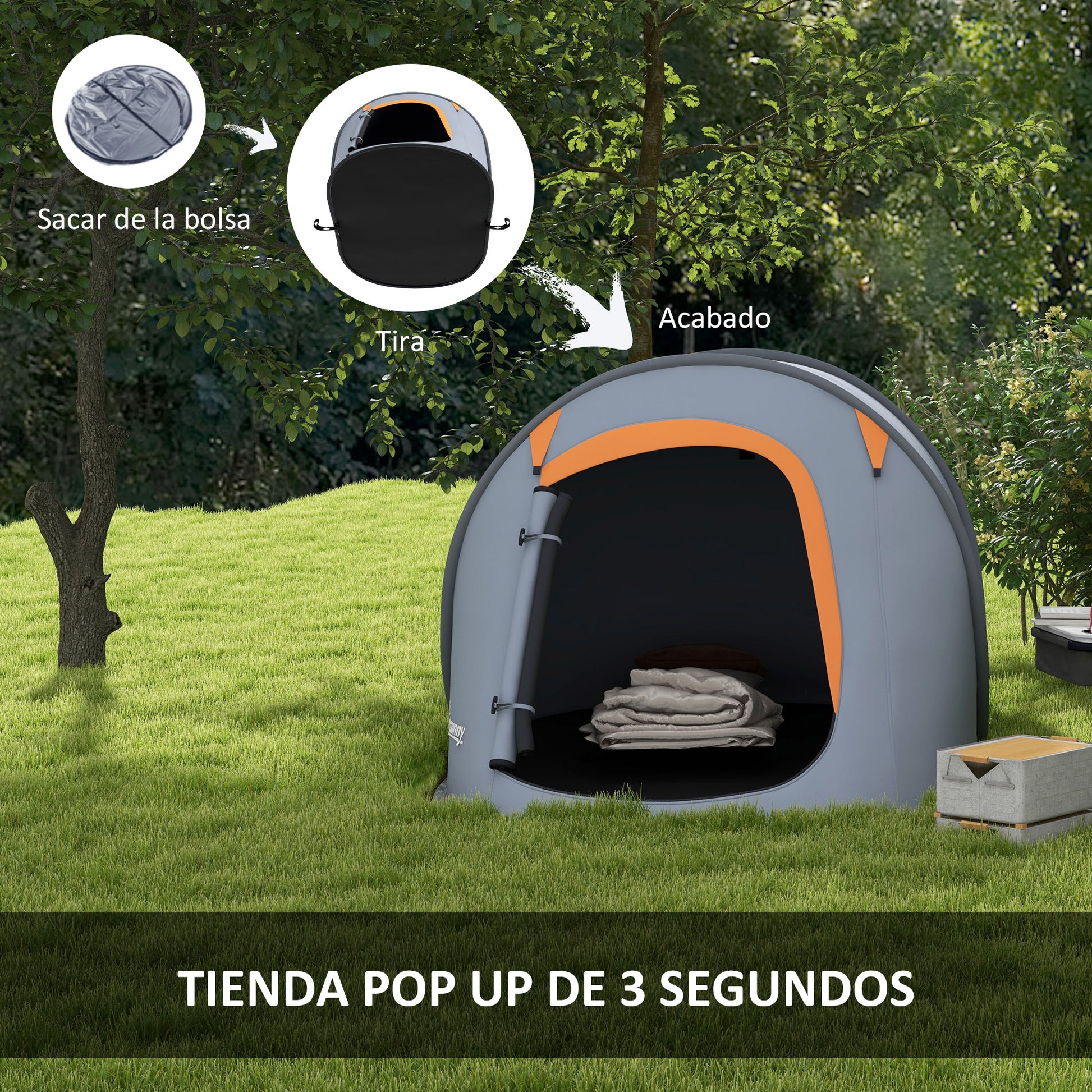 Pop-Up Tent for 2-3 People Camping Tent Portable Foldable Waterproof with Window Door and Carrying Bag for Fishing Hiking 245x148x105 cm Gray