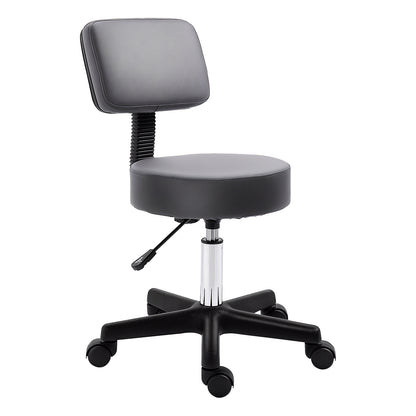 Rolling Stool Adjustable Work Stool with Backrest, Rotating Salon Stool for Massage Office Faux Leather Gray Ø35 x 72-84 cm