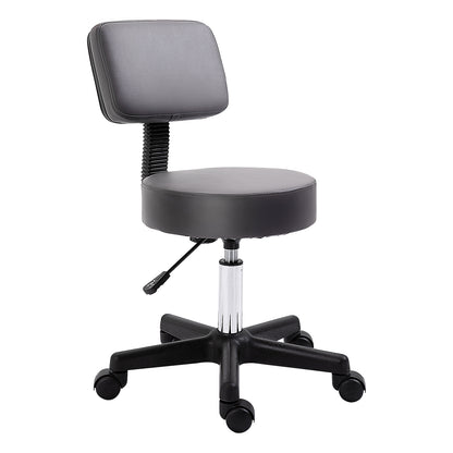 Rolling Stool Adjustable Work Stool with Backrest, Rotating Salon Stool for Massage Office Faux Leather Gray Ø35 x 72-84 cm