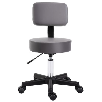 Rolling Stool Adjustable Work Stool with Backrest, Rotating Salon Stool for Massage Office Faux Leather Gray Ø35 x 72-84 cm