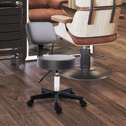 Rolling Stool Adjustable Work Stool with Backrest, Rotating Salon Stool for Massage Office Faux Leather Gray Ø35 x 72-84 cm