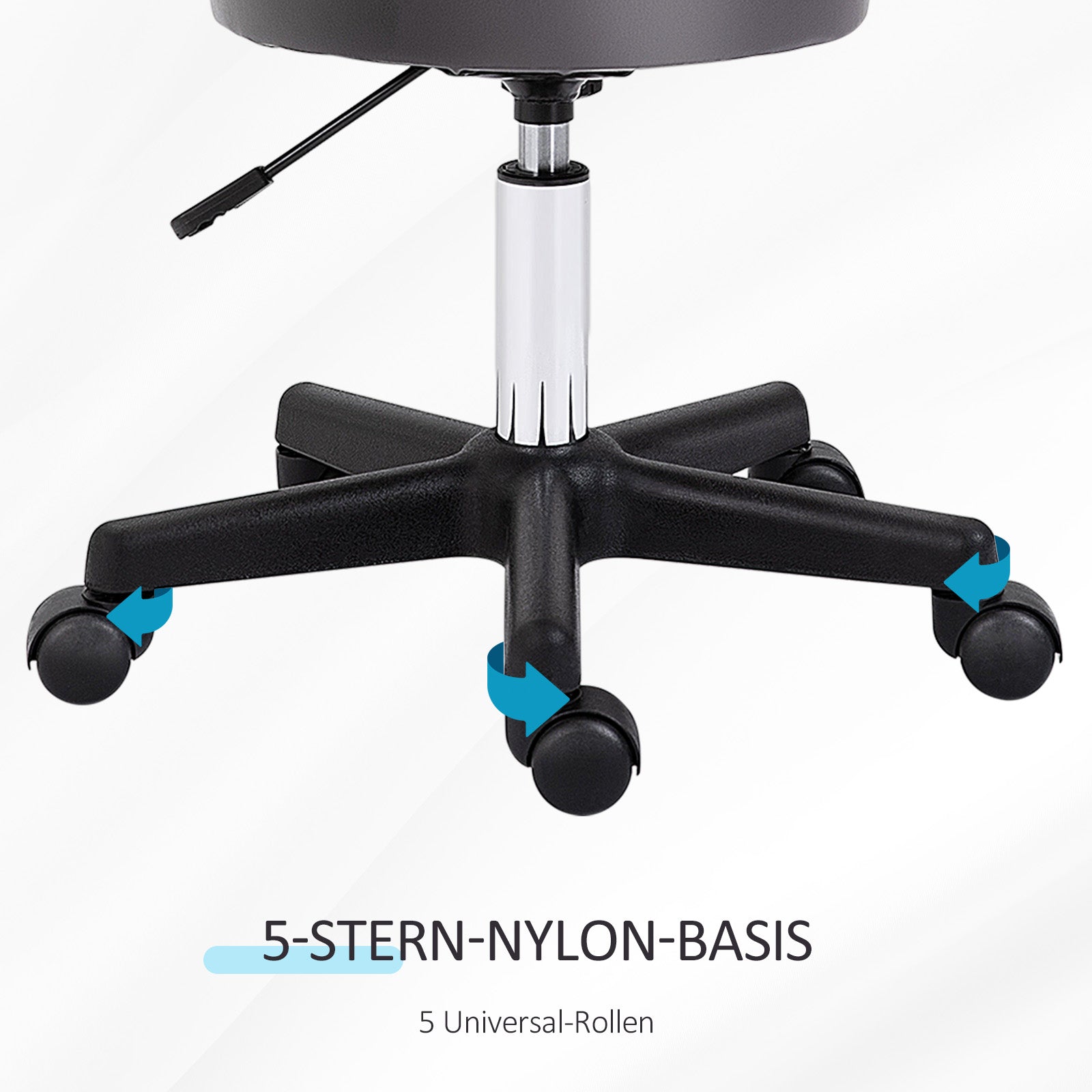 Rolling Stool Adjustable Work Stool with Backrest, Rotating Salon Stool for Massage Office Faux Leather Gray Ø35 x 72-84 cm