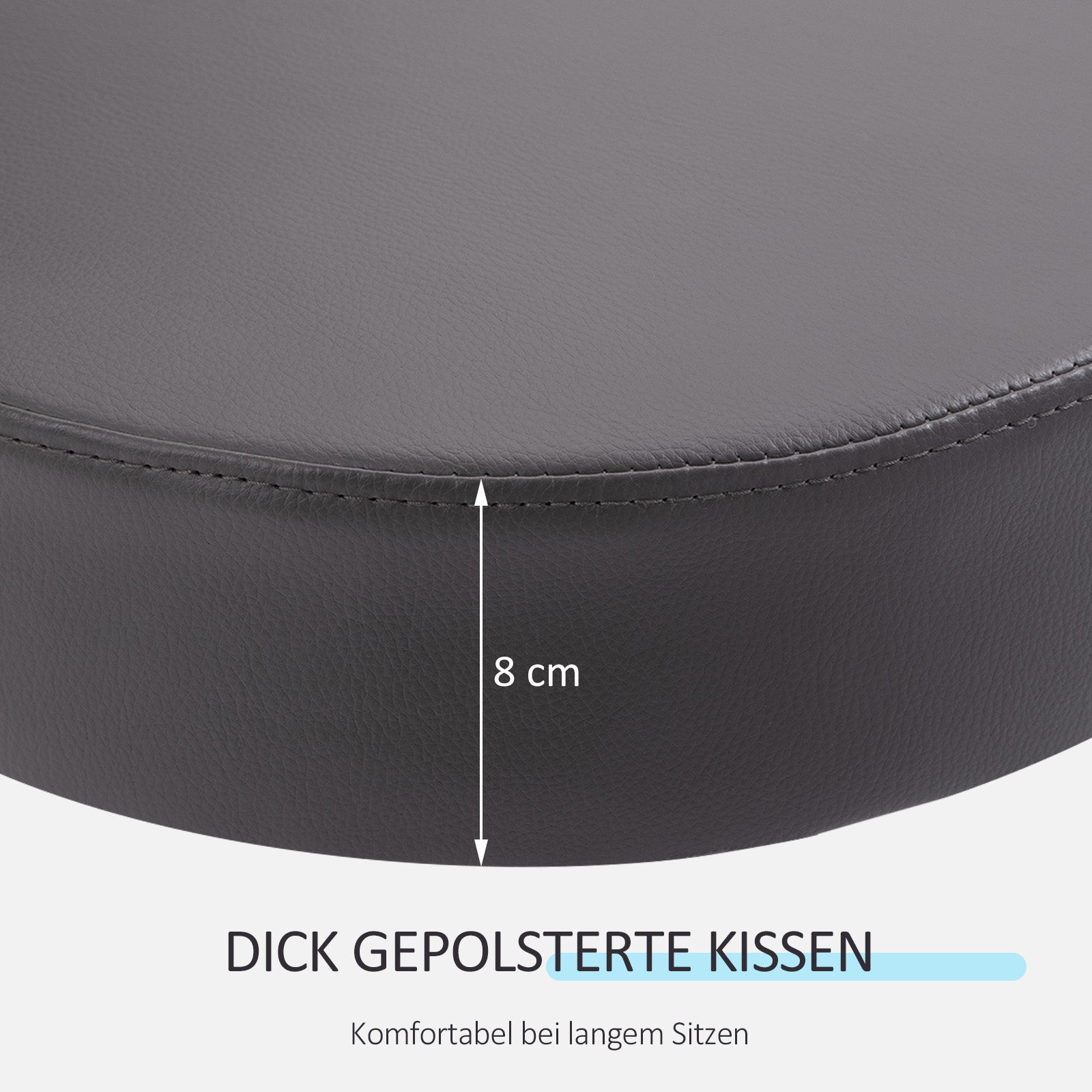 Rolling Stool Adjustable Work Stool with Backrest, Rotating Salon Stool for Massage Office Faux Leather Gray Ø35 x 72-84 cm
