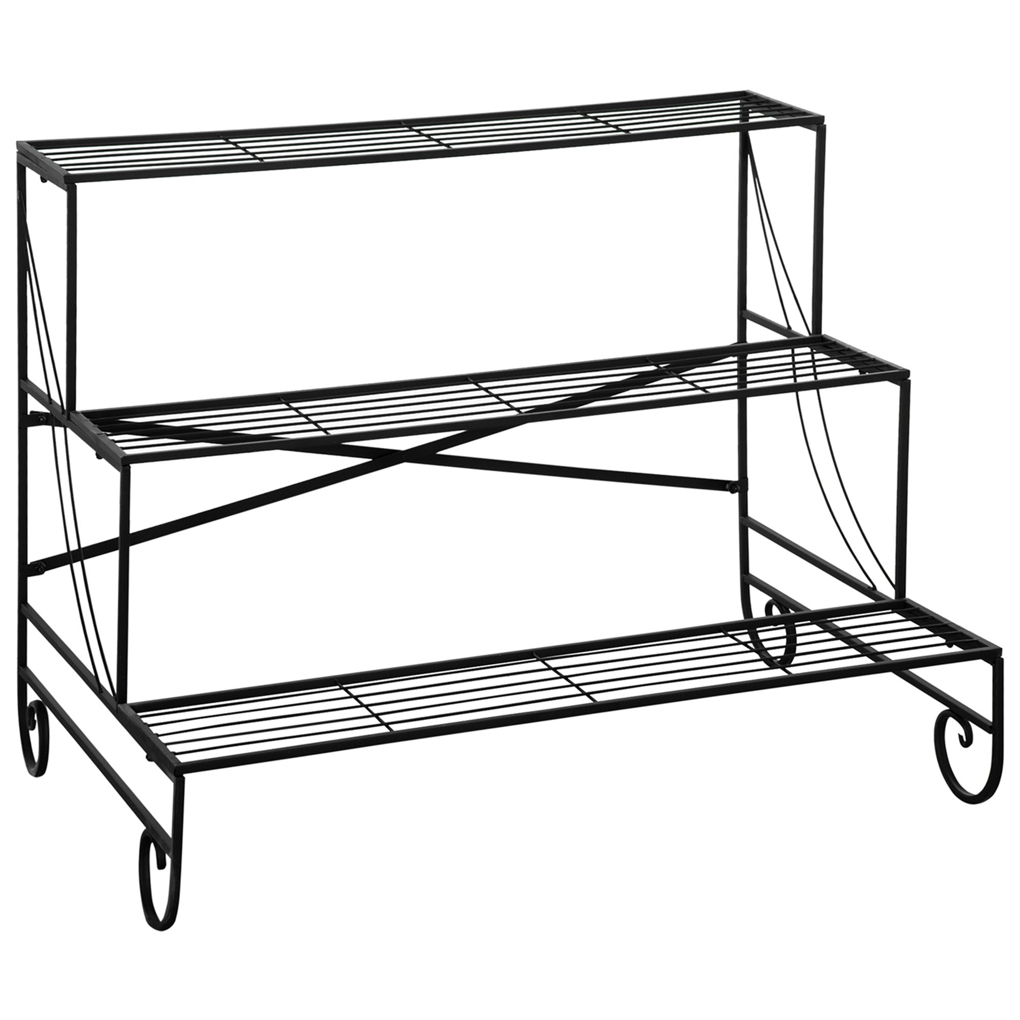 Flower Stand Flower Rack Metal 3 Tiers Plant Stand Flower Step for Indoor and Outdoor Garden Balcony Black 95 x 63 x 72 cm