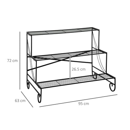 Flower Stand Flower Rack Metal 3 Tiers Plant Stand Flower Step for Indoor and Outdoor Garden Balcony Black 95 x 63 x 72 cm