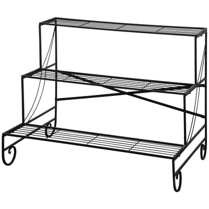 Flower Stand Flower Rack Metal 3 Tiers Plant Stand Flower Step for Indoor and Outdoor Garden Balcony Black 95 x 63 x 72 cm
