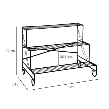Flower Stand Flower Rack Metal 3 Tiers Plant Stand Flower Step for Indoor and Outdoor Garden Balcony Black 95 x 63 x 72 cm