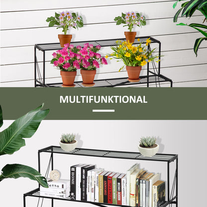 Flower Stand Flower Rack Metal 3 Tiers Plant Stand Flower Step for Indoor and Outdoor Garden Balcony Black 95 x 63 x 72 cm