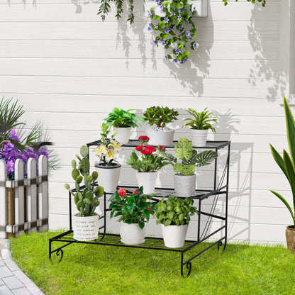 Flower Stand Flower Rack Metal 3 Tiers Plant Stand Flower Step for Indoor and Outdoor Garden Balcony Black 95 x 63 x 72 cm