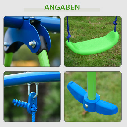 Swing Frame Outdoor Swing Set with 2 Swings, Seesaw, Children's Swing with Metal Frame, Adjustable Rope Garden Swing for Kids, Green