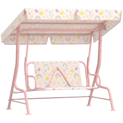 Kids Hollywood Swing 2-Seater Children's Swing with Adjustable Sunshade, Safety Belt Garden Swing for 3-6 Years Kids Pink 110 x 74 x 113 cm