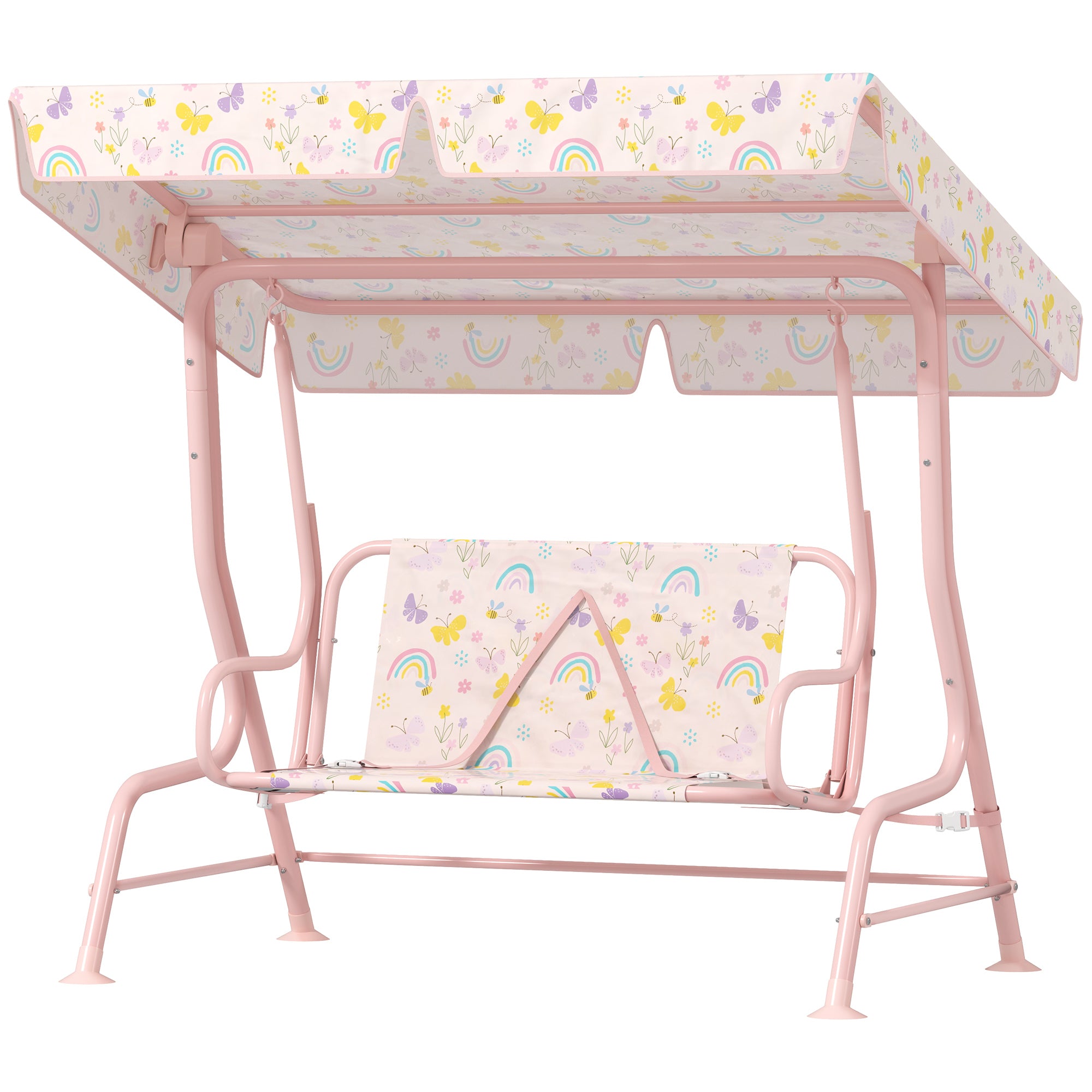Kids Hollywood Swing 2-Seater Children's Swing with Adjustable Sunshade, Safety Belt Garden Swing for 3-6 Years Kids Pink 110 x 74 x 113 cm