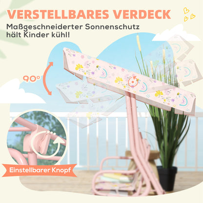 Kids Hollywood Swing 2-Seater Children's Swing with Adjustable Sunshade, Safety Belt Garden Swing for 3-6 Years Kids Pink 110 x 74 x 113 cm