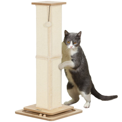3-in-1 Scratching Post, 87cm Scratching Column, Sisal Cat Scratching Tree with Play Ball, Cat Scratching Furniture, Indoor, Oak