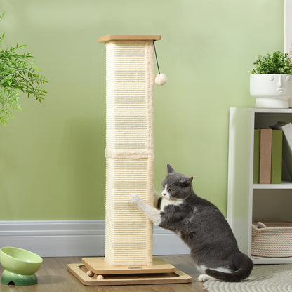 3-in-1 Scratching Post, 87cm Scratching Column, Sisal Cat Scratching Tree with Play Ball, Cat Scratching Furniture, Indoor, Oak