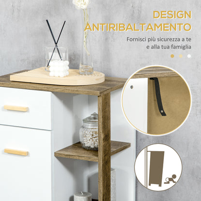Modern Bathroom Cabinet with Cabinet, Drawer, and Wooden Shelves, Multipurpose Bathroom Cabinet with Raised Base, 50x30x89 cm, White