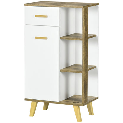 Modern Bathroom Cabinet with Cabinet, Drawer, and Wooden Shelves, Multipurpose Bathroom Cabinet with Raised Base, 50x30x89 cm, White
