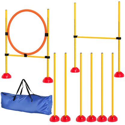 Agility Set Dogs 3-Piece Fillable Agility Equipment for Dog Training Jump Hurdle Set with Adjustable Slalom Poles Hurdles Jump Ring Coordination Training Games Training