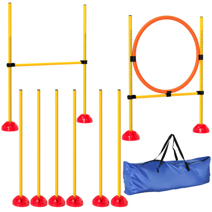 Agility Set Dogs 3-Piece Fillable Agility Equipment for Dog Training Jump Hurdle Set with Adjustable Slalom Poles Hurdles Jump Ring Coordination Training Games Training