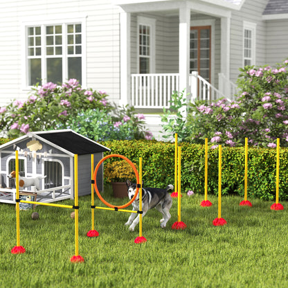 Agility Set Dogs 3-Piece Fillable Agility Equipment for Dog Training Jump Hurdle Set with Adjustable Slalom Poles Hurdles Jump Ring Coordination Training Games Training