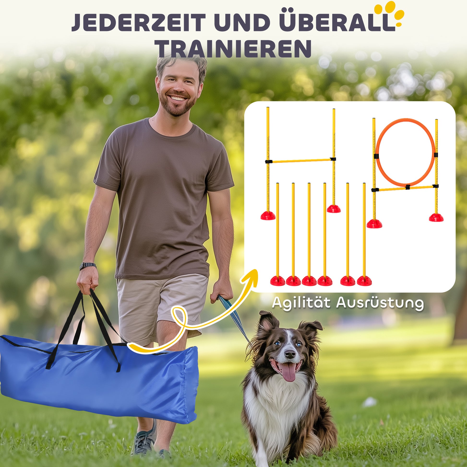 Agility Set Dogs 3-Piece Fillable Agility Equipment for Dog Training Jump Hurdle Set with Adjustable Slalom Poles Hurdles Jump Ring Coordination Training Games Training