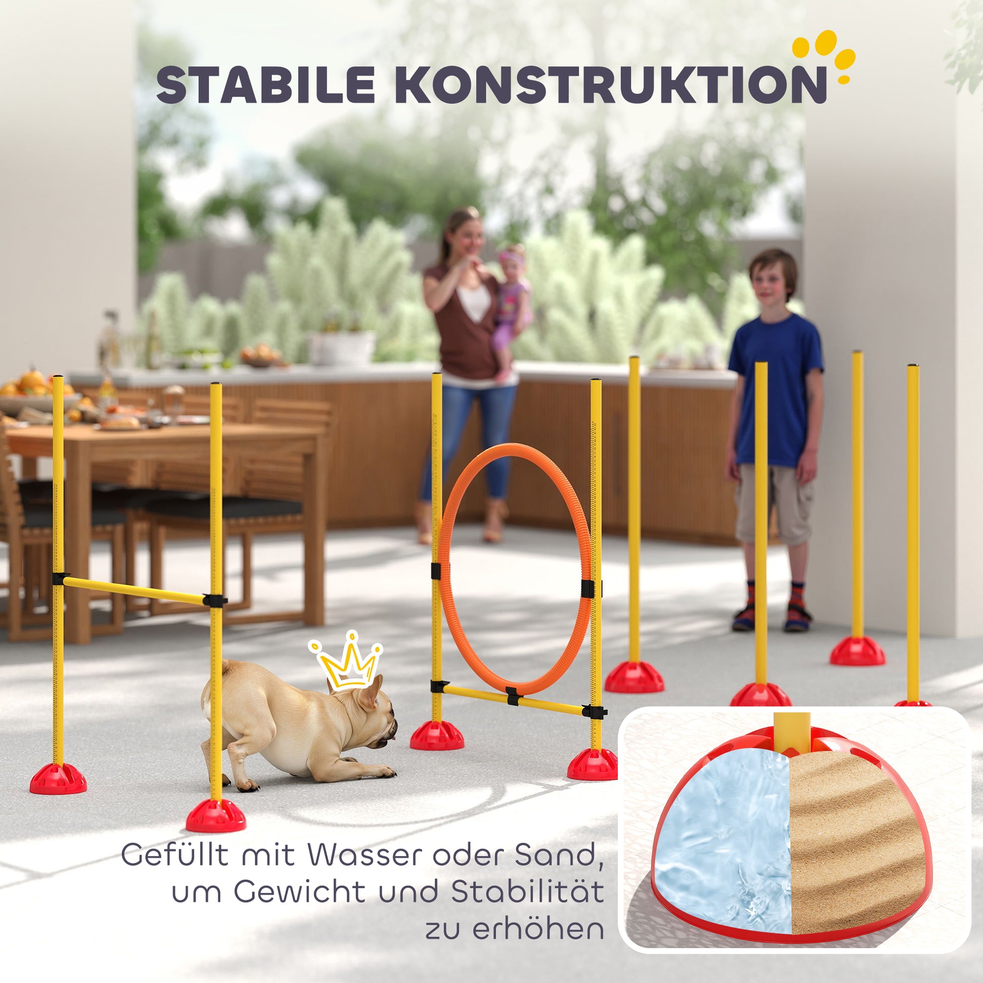 Agility Set Dogs 3-Piece Fillable Agility Equipment for Dog Training Jump Hurdle Set with Adjustable Slalom Poles Hurdles Jump Ring Coordination Training Games Training