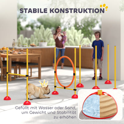 Agility Set Dogs 3-Piece Fillable Agility Equipment for Dog Training Jump Hurdle Set with Adjustable Slalom Poles Hurdles Jump Ring Coordination Training Games Training