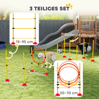 Agility Set Dogs 3-Piece Fillable Agility Equipment for Dog Training Jump Hurdle Set with Adjustable Slalom Poles Hurdles Jump Ring Coordination Training Games Training