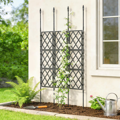 Folding Garden Trellis — DIY Climbing Plant Support, PE-Coated Steel Frame for Fruits, Vegetables & Flowers, 33.5 x 0.8 x 77.6 in, Black