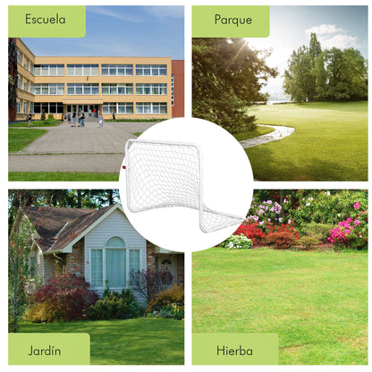 Set of 2 Soccer Goals with Net and Ball for Kids and Adults Outdoor Sports Toy Steel and Polyester 78x46x56 cm White