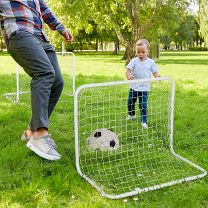 Set of 2 Soccer Goals with Net and Ball for Kids and Adults Outdoor Sports Toy Steel and Polyester 78x46x56 cm White