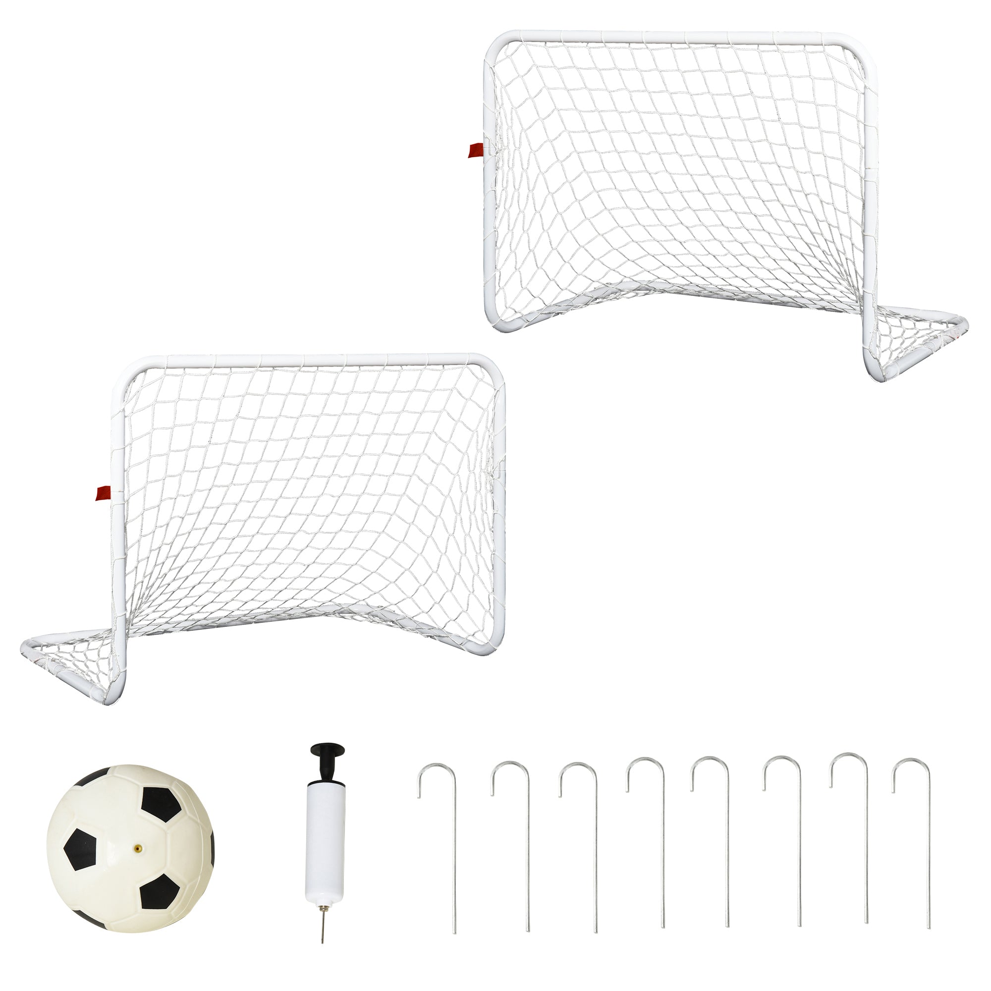 Set of 2 Soccer Goals with Net and Ball for Kids and Adults Outdoor Sports Toy Steel and Polyester 78x46x56 cm White