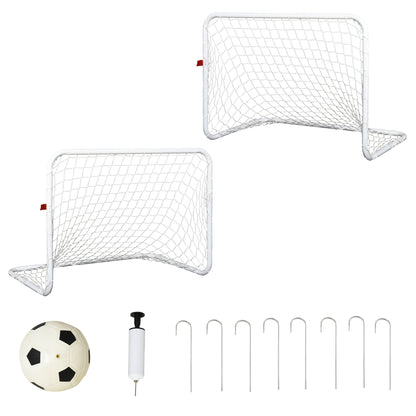 Set of 2 Soccer Goals with Net and Ball for Kids and Adults Outdoor Sports Toy Steel and Polyester 78x46x56 cm White