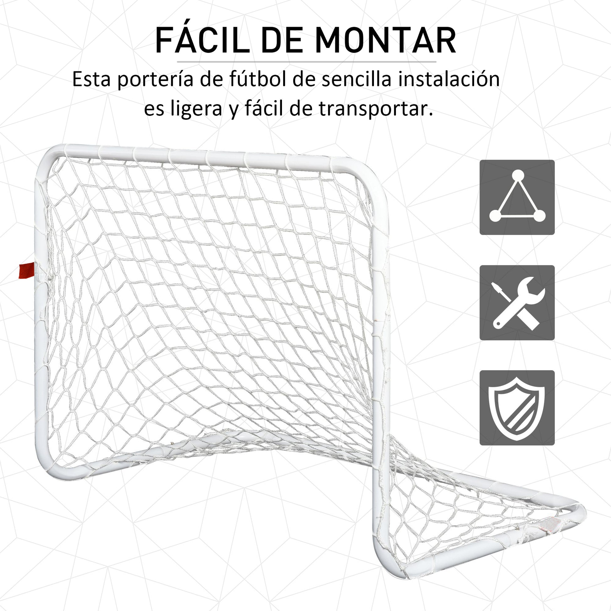 Set of 2 Soccer Goals with Net and Ball for Kids and Adults Outdoor Sports Toy Steel and Polyester 78x46x56 cm White
