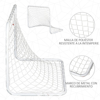 Set of 2 Soccer Goals with Net and Ball for Kids and Adults Outdoor Sports Toy Steel and Polyester 78x46x56 cm White