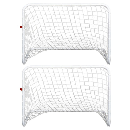 Set of 2 Soccer Goals with Net and Ball for Kids and Adults Outdoor Sports Toy Steel and Polyester 78x46x56 cm White