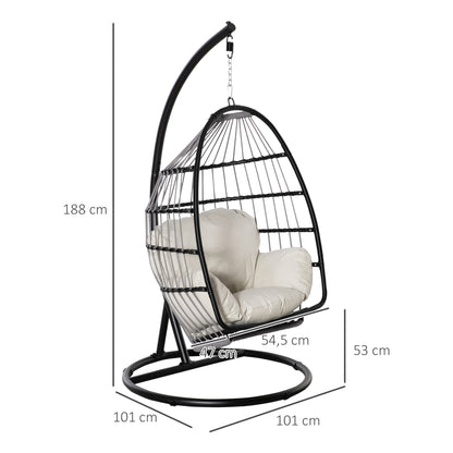 Hanging Chair Hanging Basket with Stand Hanging Swing Hanging Chair with Cushion Basket Foldable Metal Black+Cream White 101 x 101 x 188 cm