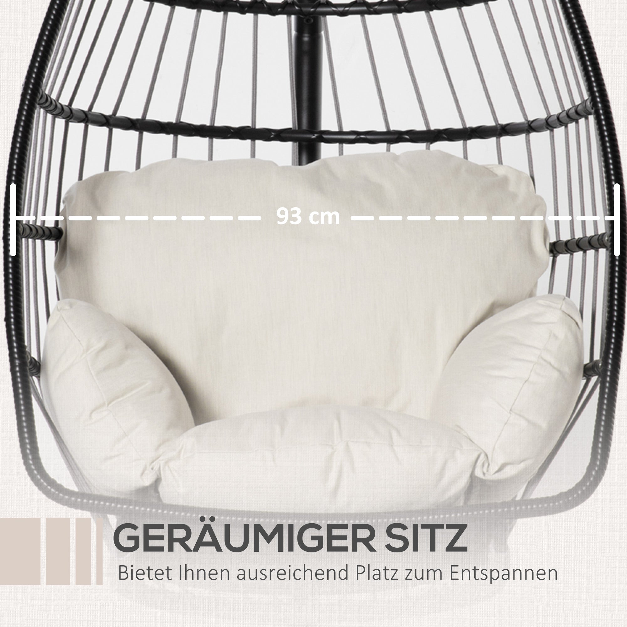 Hanging Chair Hanging Basket with Stand Hanging Swing Hanging Chair with Cushion Basket Foldable Metal Black+Cream White 101 x 101 x 188 cm