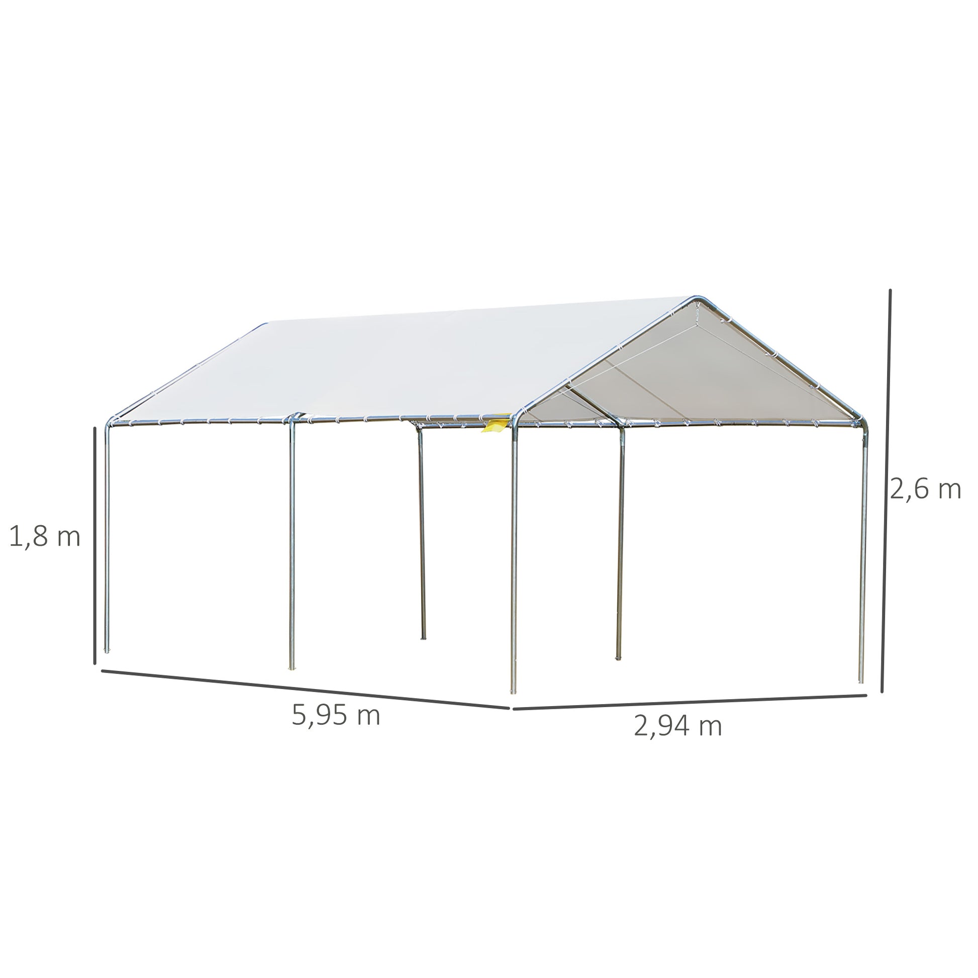 Outdoor Carport 3x6 m Car Garage Waterproof Canopy with PE Fabric Cover and Galvanized Steel Frame Gazebo Pavilion for Garden Patio White