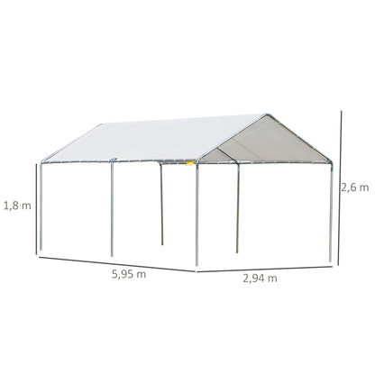 Outdoor Carport 3x6 m Car Garage Waterproof Canopy with PE Fabric Cover and Galvanized Steel Frame Gazebo Pavilion for Garden Patio White