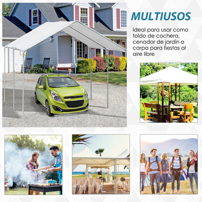 Outdoor Carport 3x6 m Car Garage Waterproof Canopy with PE Fabric Cover and Galvanized Steel Frame Gazebo Pavilion for Garden Patio White