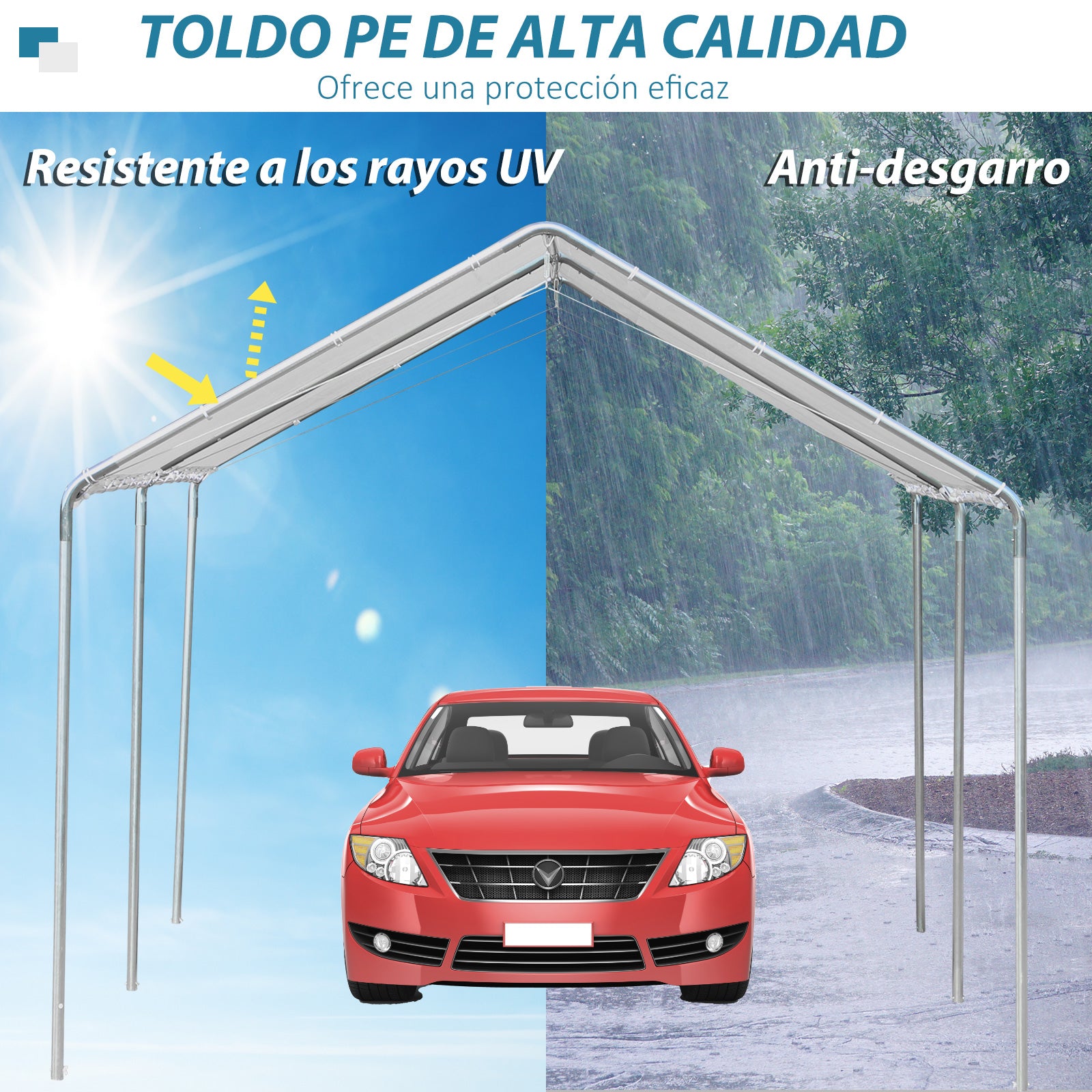 Outdoor Carport 3x6 m Car Garage Waterproof Canopy with PE Fabric Cover and Galvanized Steel Frame Gazebo Pavilion for Garden Patio White