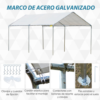 Outdoor Carport 3x6 m Car Garage Waterproof Canopy with PE Fabric Cover and Galvanized Steel Frame Gazebo Pavilion for Garden Patio White