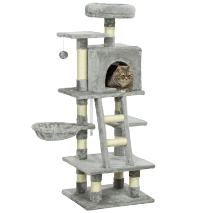 Cat Scratching Post with Cat Cave 132 cm Cat Tree with Hammock Toy Ball, Basket, Climbing Tree for Cats up to 4.5 kg Scratching Furniture, Sisal, Gray