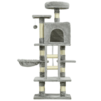 Cat Scratching Post with Cat Cave 132 cm Cat Tree with Hammock Toy Ball, Basket, Climbing Tree for Cats up to 4.5 kg Scratching Furniture, Sisal, Gray