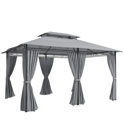 Gazebo 4 x 3 m (13 x 10 ft) — Water-Resistant, Sturdy Metal Pavilion with Double Roof and 6 Side Panels, Dark Gray