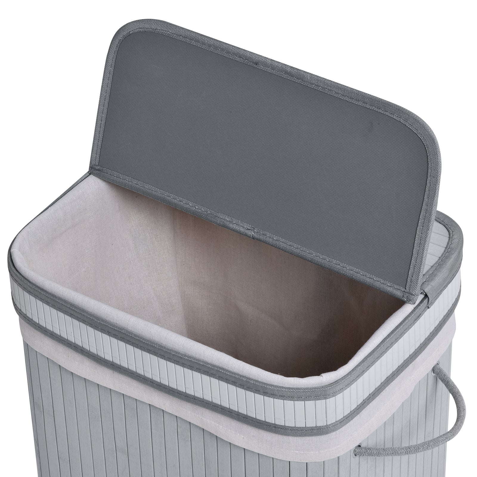 Bamboo Laundry Basket Slim with Lid 70 L Laundry Collector with Handles, Removable Laundry Bag, Laundry Baskets for Laundry Room Bedroom Bathroom Gray