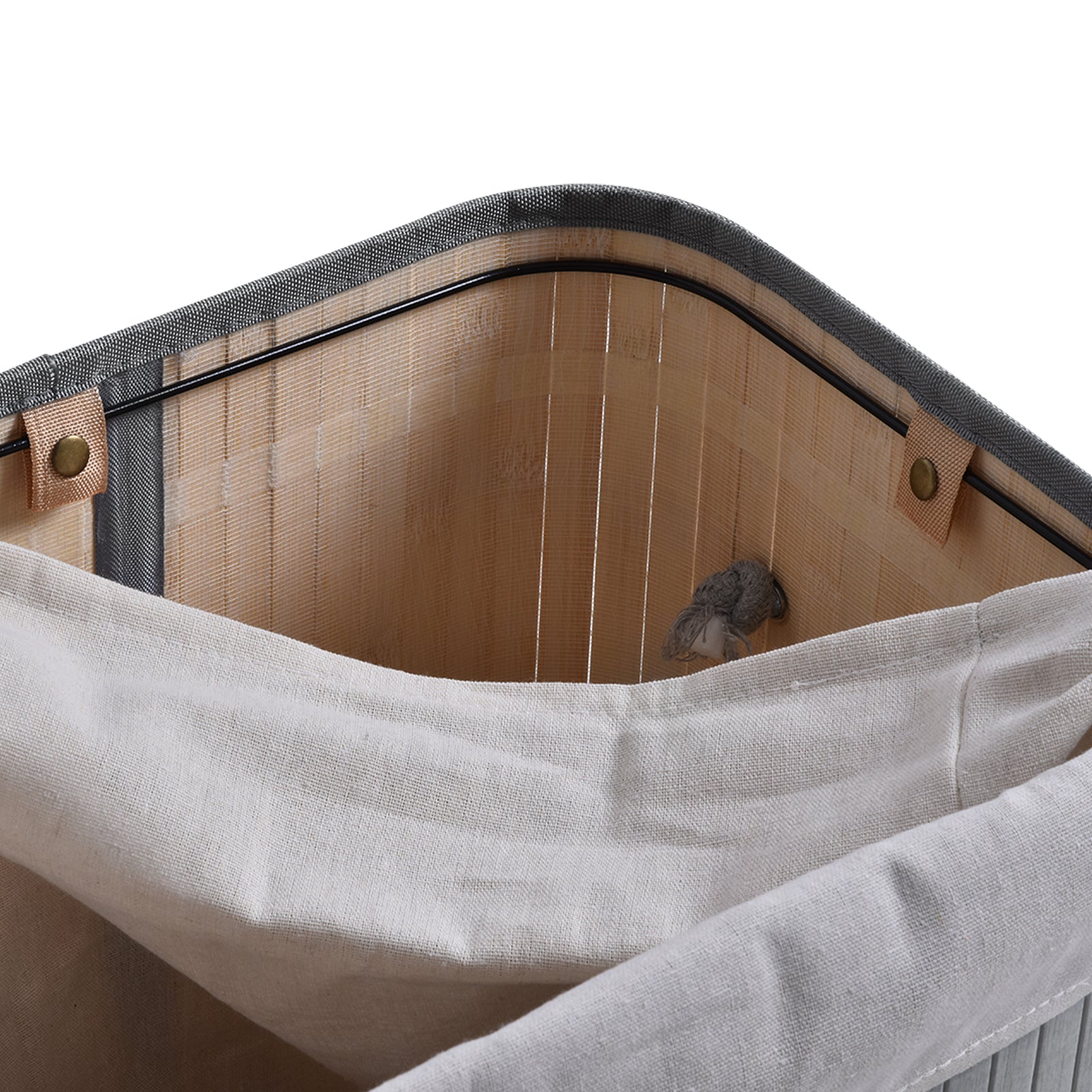 Bamboo Laundry Basket Slim with Lid 70 L Laundry Collector with Handles, Removable Laundry Bag, Laundry Baskets for Laundry Room Bedroom Bathroom Gray
