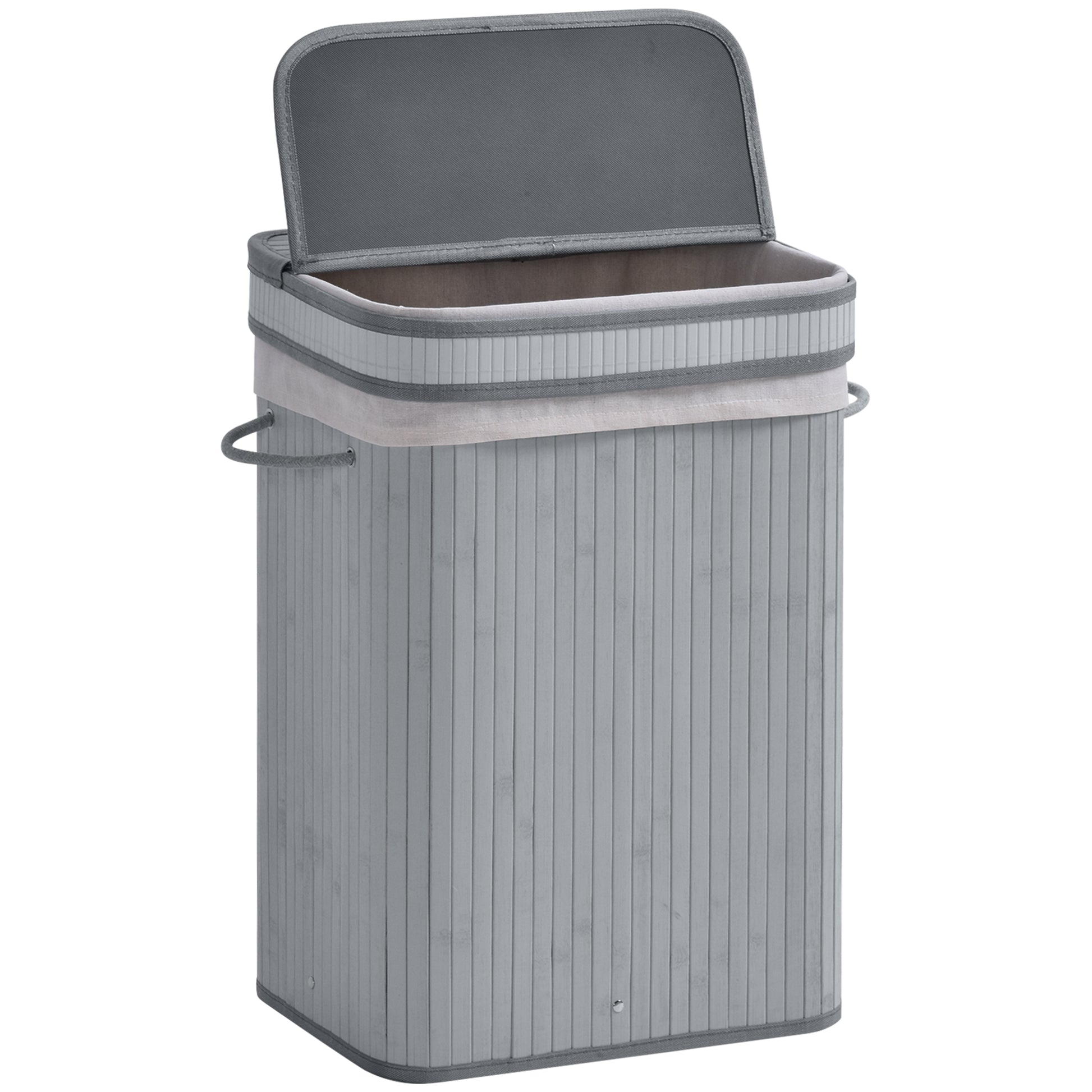 Bamboo Laundry Basket Slim with Lid 70 L Laundry Collector with Handles, Removable Laundry Bag, Laundry Baskets for Laundry Room Bedroom Bathroom Gray